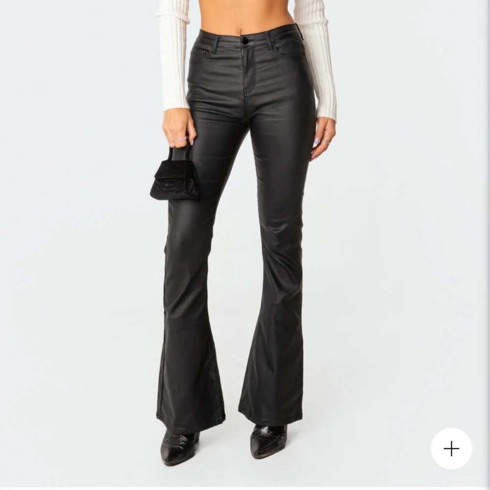 Edikted Luna Faux Leather Flare Jeans